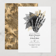 Código QR de Casamento Floral Gótico Preto e Doura