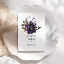Código QR de Casamento Floral Gótico Roxo Dourado
