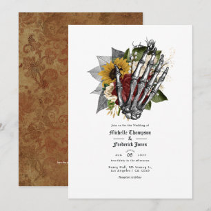 Convites Código QR de Casamento Floral Gótico Rústico de Ou