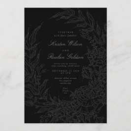 Convites Código QR de Casamento Floral Preto de Fita Preta