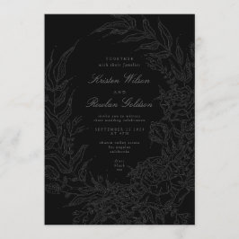 Convites Código QR de Casamento Floral Preto de Fita Preta