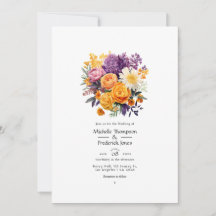 Código QR de casamento floral roxo, laranja e amar
