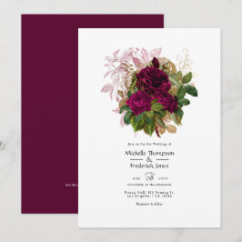 Convites Código QR de Casamento Floral Shabby Blush Burgund