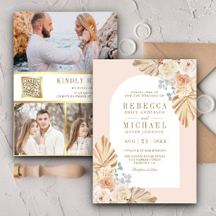 Convites Código QR de Casamento Floral Terroso empoeirado B
