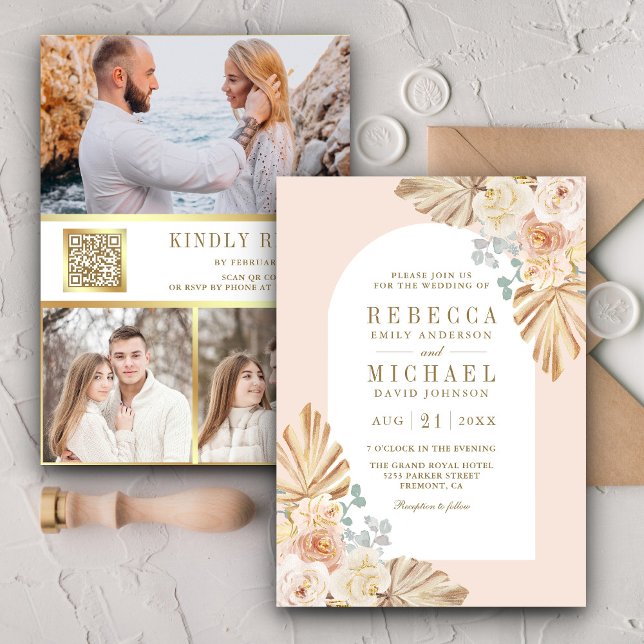 Convites Código QR de Casamento Floral Terroso empoeirado B (Criador carregado)