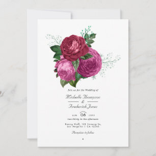 Convites Código QR de Casamento Floral Viva Magenta RSVP