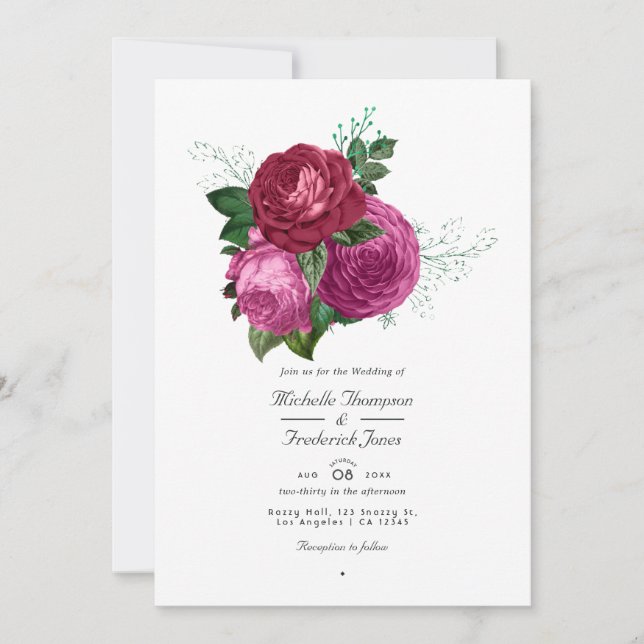 Convites Código QR de Casamento Floral Viva Magenta RSVP (Frente)