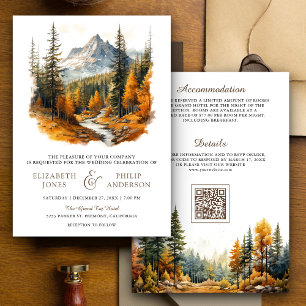 Convites Código QR de Casamento Floresta Montanhosa Outono