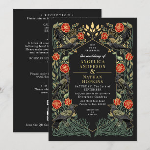 Convites Código QR de casamento gótico de rosas de corvo en