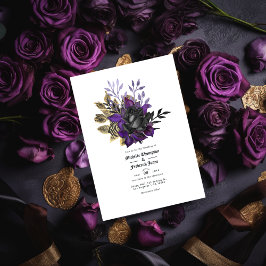 Convites Código QR de Casamento Gótico Dourado Roxo Preto