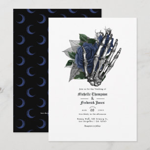 Convites Código QR de Casamento Gótico Floral Azul Marinho