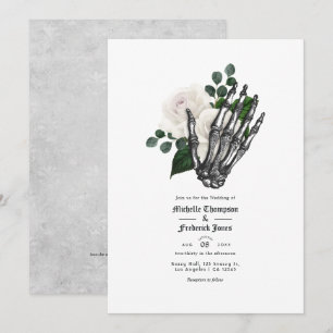 Convites Código QR de Casamento Gótico Floral Branco