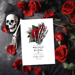 Convites Código QR de Casamento Gótico Floral Negro e Verme