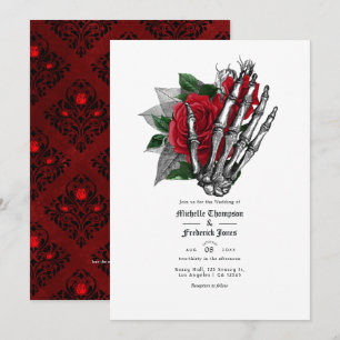 Convites Código QR de Casamento Gótico Floral Preto e Verme