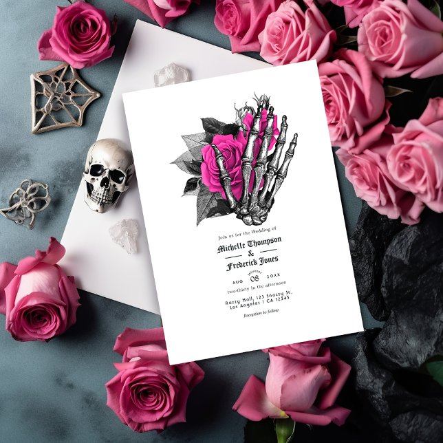 Convites Código QR de Casamento Gótico Floral Rosa Quente (Criador carregado)