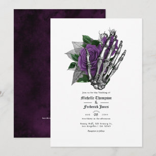 Convites Código QR de Casamento Gótico Floral Roxo