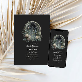 Convites Código QR de Casamento Gótico Janela de Castelo de