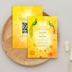 Convites Código QR de Casamento Hindu Indiano de Peacock Fl