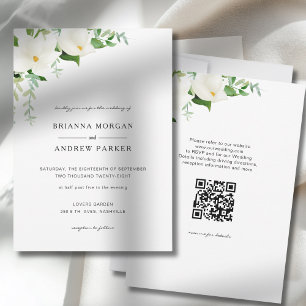Convites Código QR de Casamento Magnólia Floral Elegante