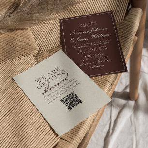 Convites Código QR de casamento marrom chocolate sofisticad