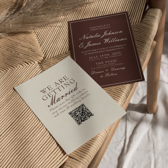 Convites Código QR de casamento marrom chocolate sofisticad (Criador carregado)