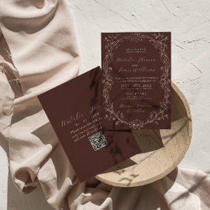 Convites Código QR de casamento marrom chocolate sofisticad