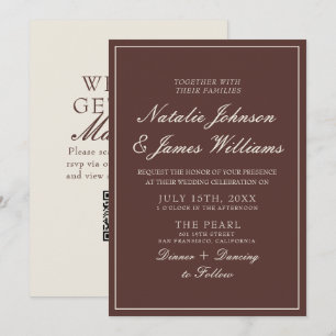 Convites Código QR de casamento marrom chocolate sofisticad
