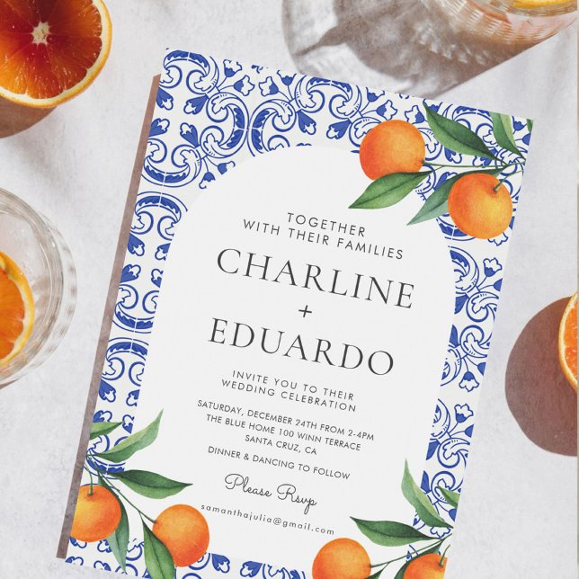 Convites Código QR de Casamento Mediterrâneo em Azulejo Aqu (Criador carregado)