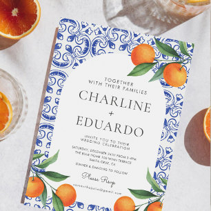 Convites Código QR de Casamento Mediterrâneo em Azulejo Aqu