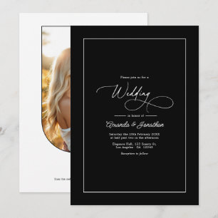 Convites Código QR de Casamento Minimalista Preto e Branco