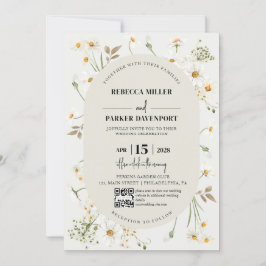 Convites Código QR de Casamento moderno Daisy Wildflower