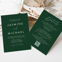 Convites Código QR de Casamento Moderno Script Verde Tudo E