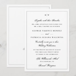 Convites Código QR de Casamento Monograma Branco Clássico
