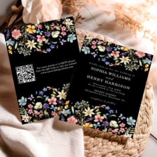 Convites Código QR de Casamento Negra Chic Rustic Rustic