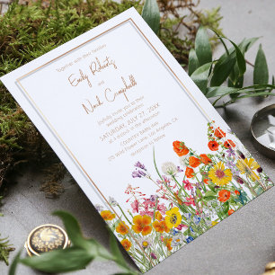 Convites Código QR de Casamento no Campo com Flores Silvest