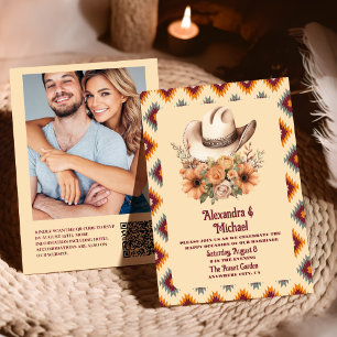 Convites Código qr de casamento ocidental floral boho