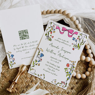 Convites Código QR de Casamento Retroativo Desenhado à Mão