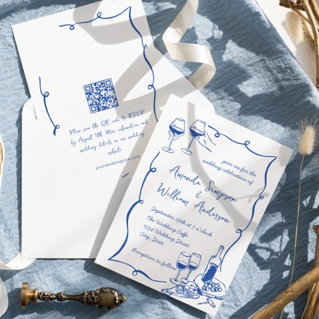 Convites Código QR de Casamento Retroativo Desenhado à Mão  (Criador carregado)