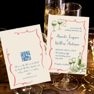 Convites Código QR de Casamento Retroativo Desenhado à Mão