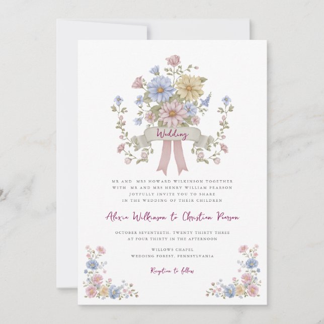 Convites Código QR de casamento romântico pastel floral tud (Frente)