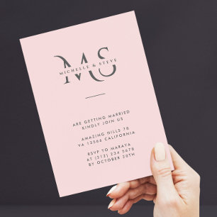 Convites Código QR de Casamento Rosa Bege Minimalista Moder