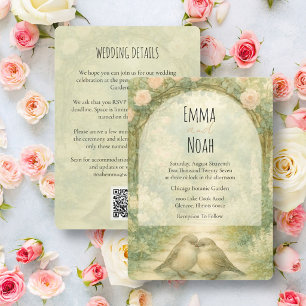 Convites Código QR de Casamento Rosas Pink Jardim Inglês Re