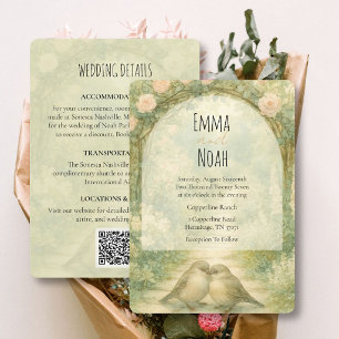 Convites Código QR de Casamento Rosas Pink Jardim Inglês Re