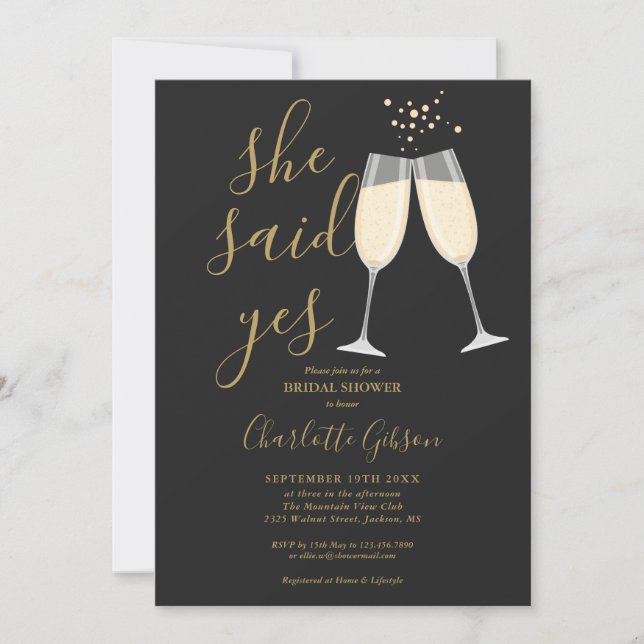 Convites Código QR de Casamento Sim Bridal Shower Preto e D (Frente)