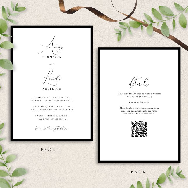 Convites Código QR de Casamento Simples e Sofisticado com B (Criador carregado)