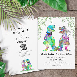 Convites Código QR de Casamento Temático de Dinossauros