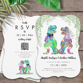 Convites Código QR de Casamento Temático de Dinossauros