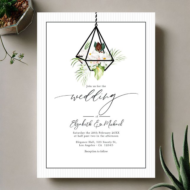 Convites Código QR de Casamento Terarium Geométrico de Mano (Modern Geometric Hanging Terrarium Wedding QR Code Invitation)