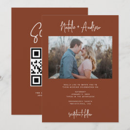 Convites Código QR de Casamento Terracotta de Script Minima