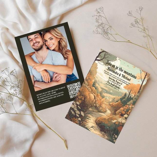 Convites Código QR de Casamento Verde da Floresta Russa de  (Criador carregado)